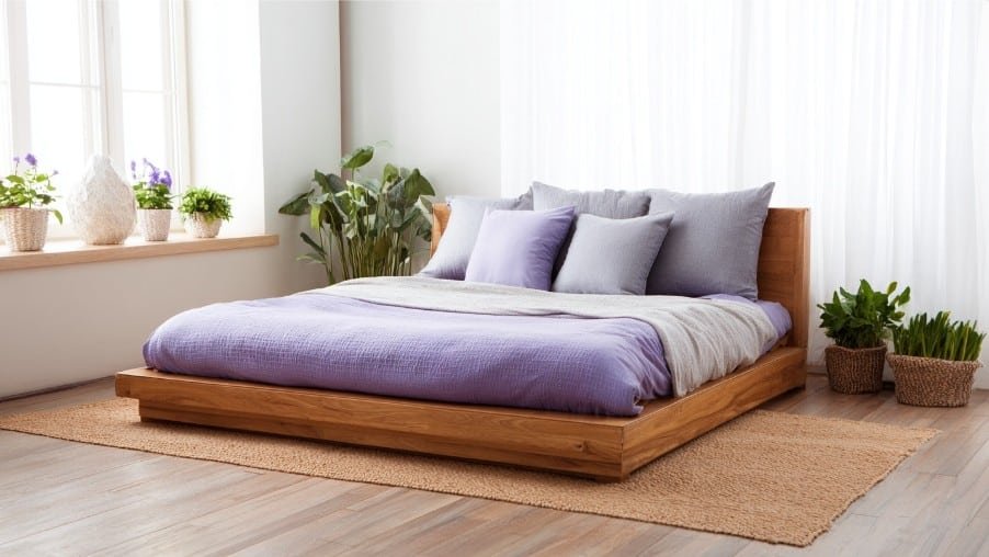 Bed Frame Assembly Services for a wooden platform bed in a bright Boca Raton bedroom.