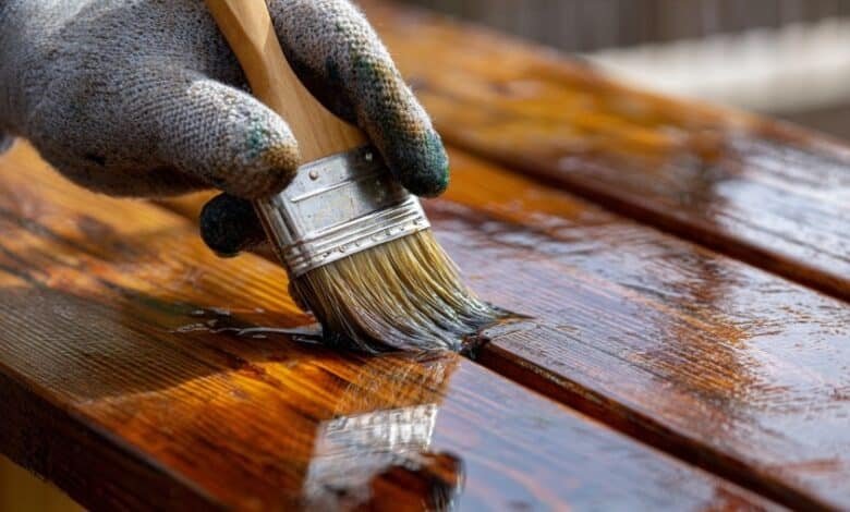 A person restoring a wooden chair using wood filler and sandpaper
