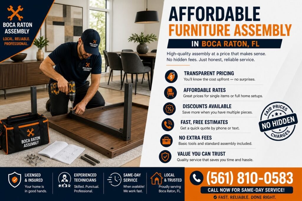 Affordable furniture assembly service in Boca Raton technician assembling desk in modern home interior