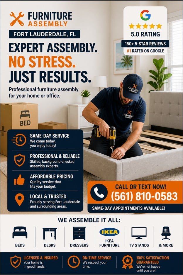 Bed assembly service in Fort Lauderdale FL professional assembling bed frame in bedroom with same day service available