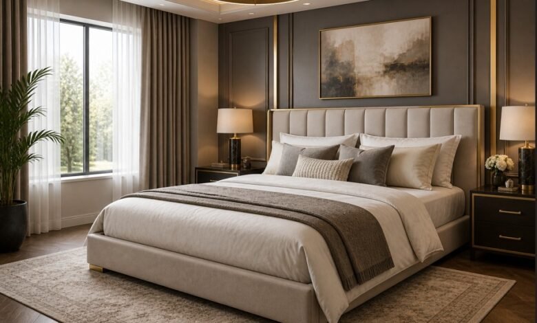 bed sizes bedroom layout example with upholstered bed frame