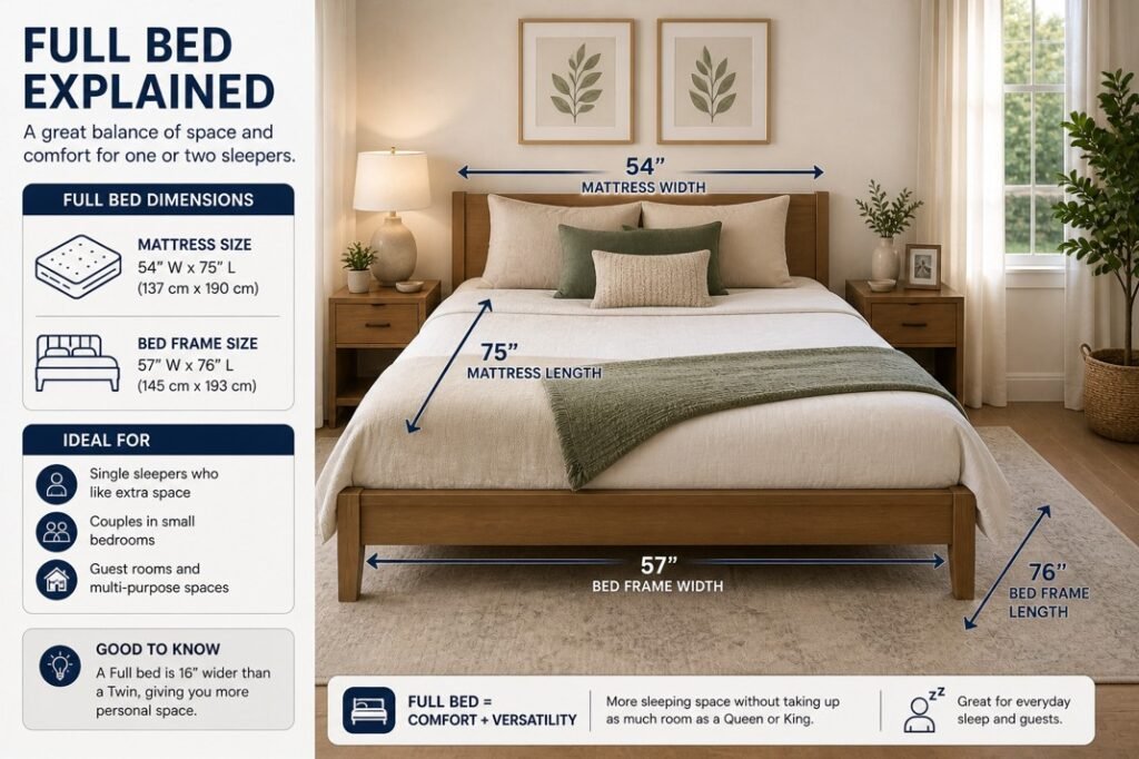 full bed dimensions 54x75 with bedroom layout example