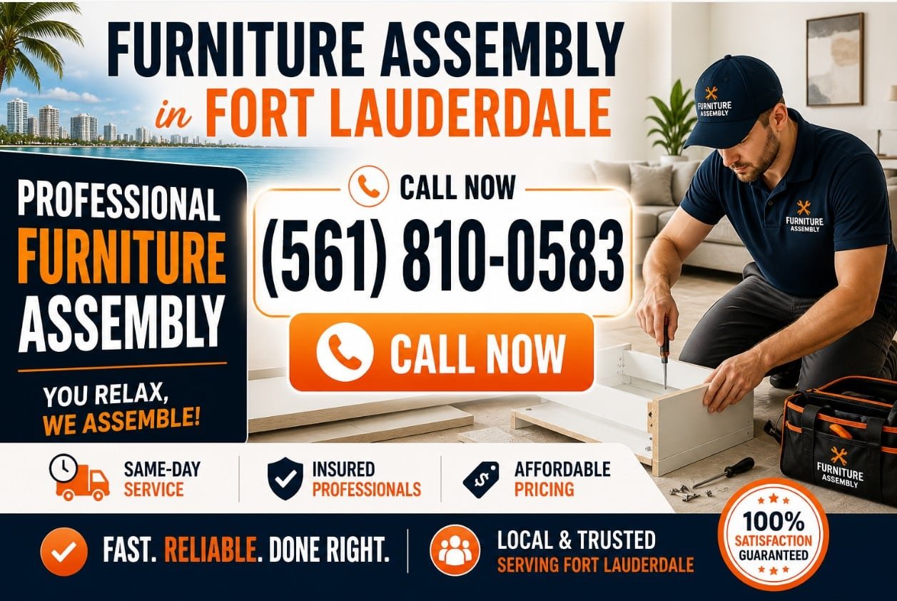 Professional furniture assembly service in Fort Lauderdale FL with same day service and expert technician assembling furniture