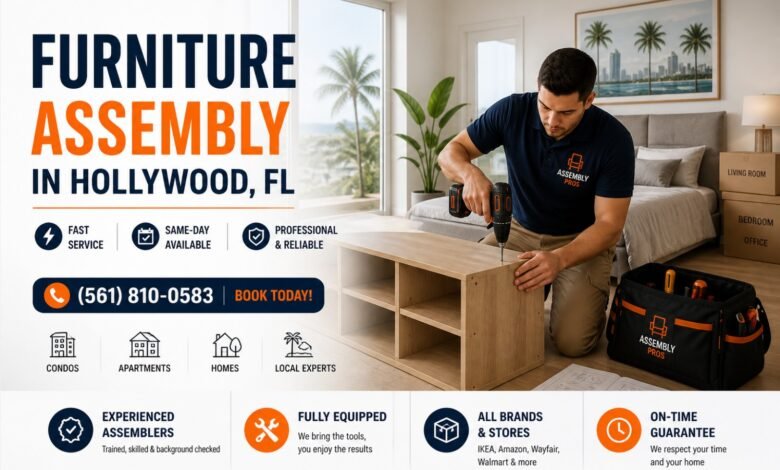 furniture assembly in Hollywood FL technician assembling cabinet in modern apartment same day service