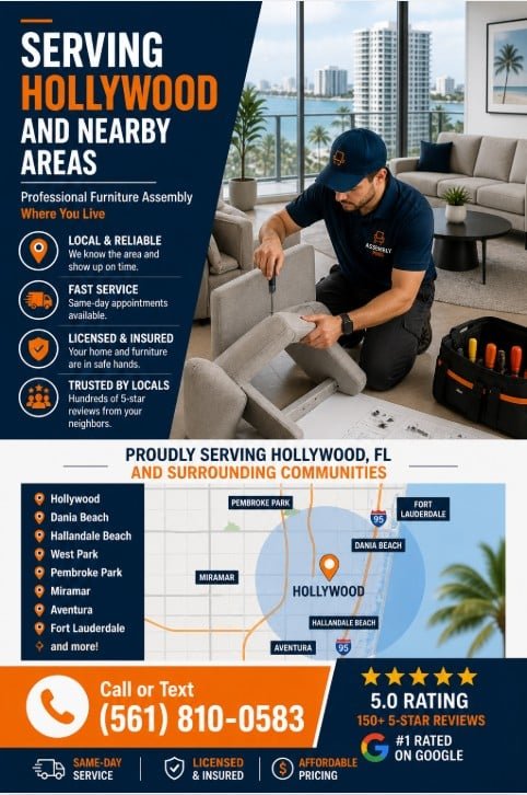 furniture assembly service in Hollywood FL and nearby areas technician working in modern condo
