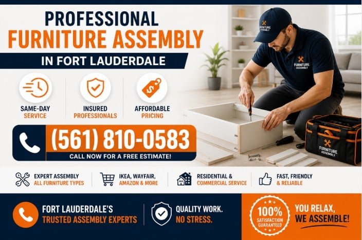 Same day furniture assembly service in Fort Lauderdale FL with professional technician assembling furniture at home