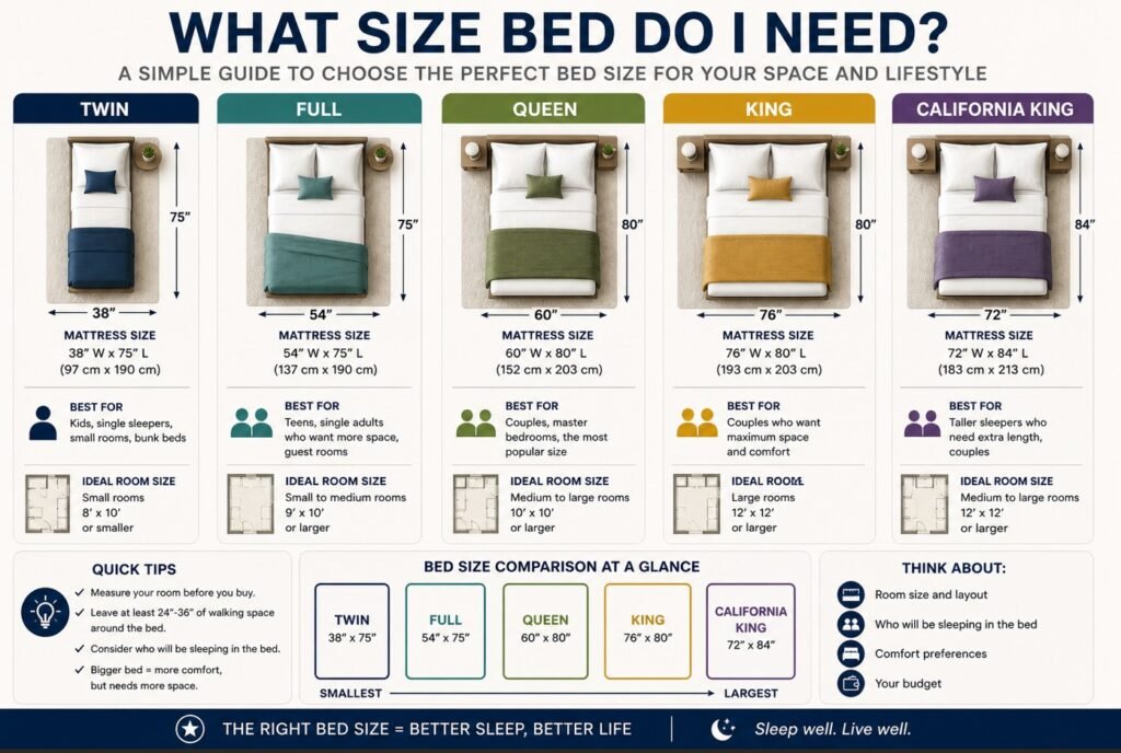 what size bed do i need chart with twin full queen king california king dimensions