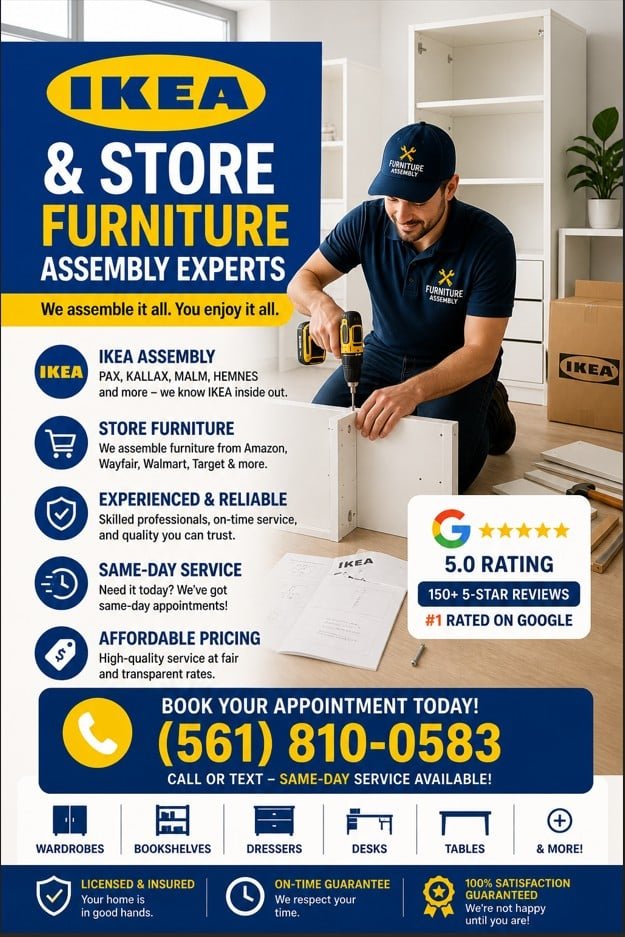 IKEA furniture assembly service in Fort Lauderdale FL technician assembling IKEA cabinet with tools at home