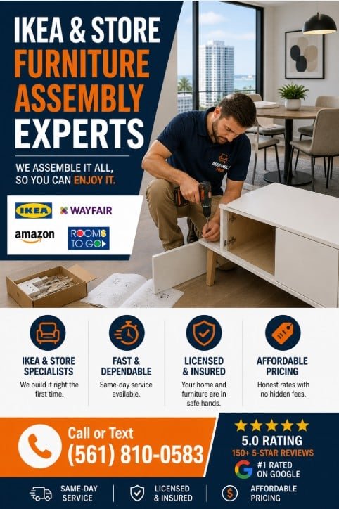 IKEA furniture assembly expert in Hollywood FL assembling modern flat pack furniture in apartment