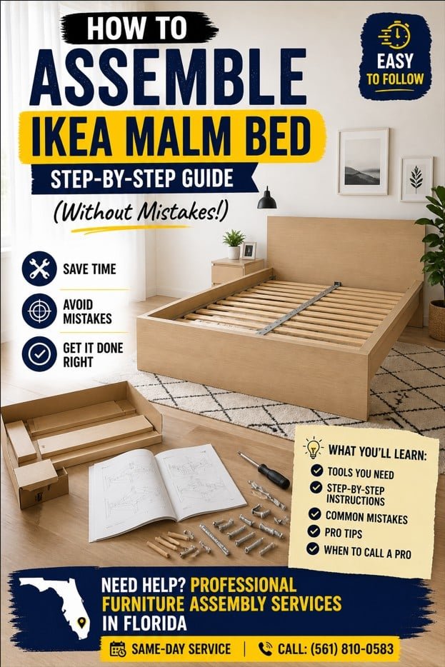 IKEA MALM bed assembly step by step guide with tools and instructions in modern bedroom