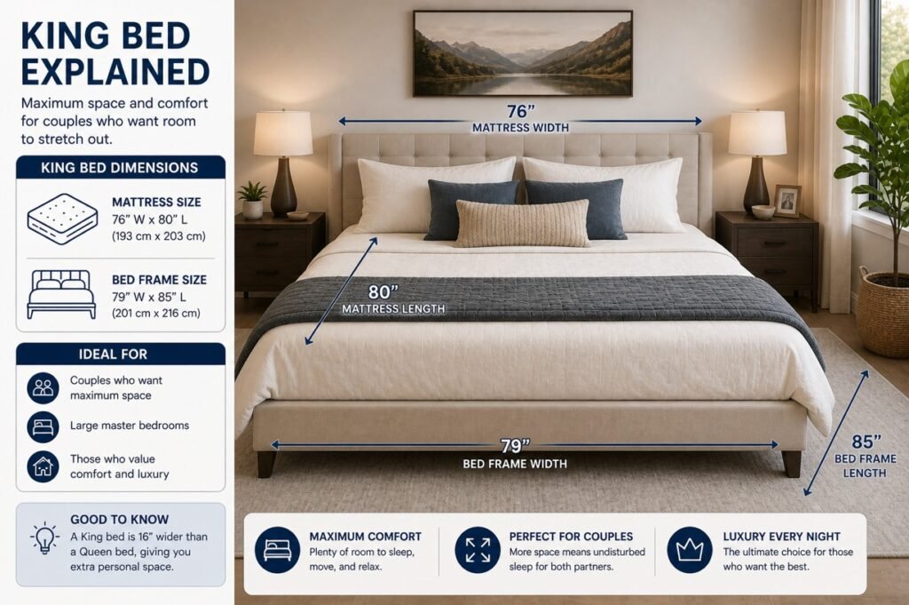 king bed dimensions 76x80 with bedroom layout example