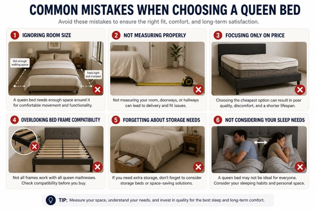 common mistakes when choosing a queen bed small bedroom layout and spacing issues