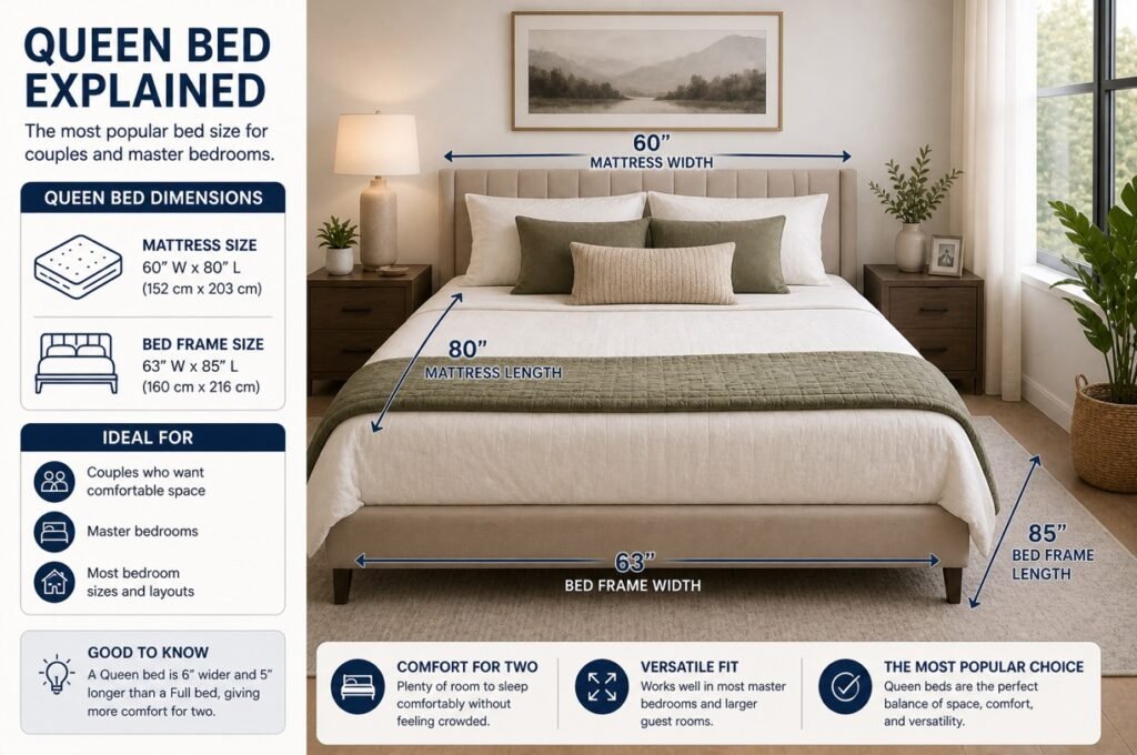 queen bed dimensions 60x80 with bedroom layout example