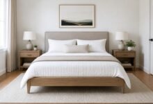 queen bed size in modern bedroom interior layout