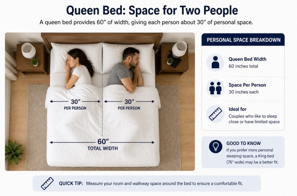 queen bed size space for two people 60 inches total width 30 inches per person