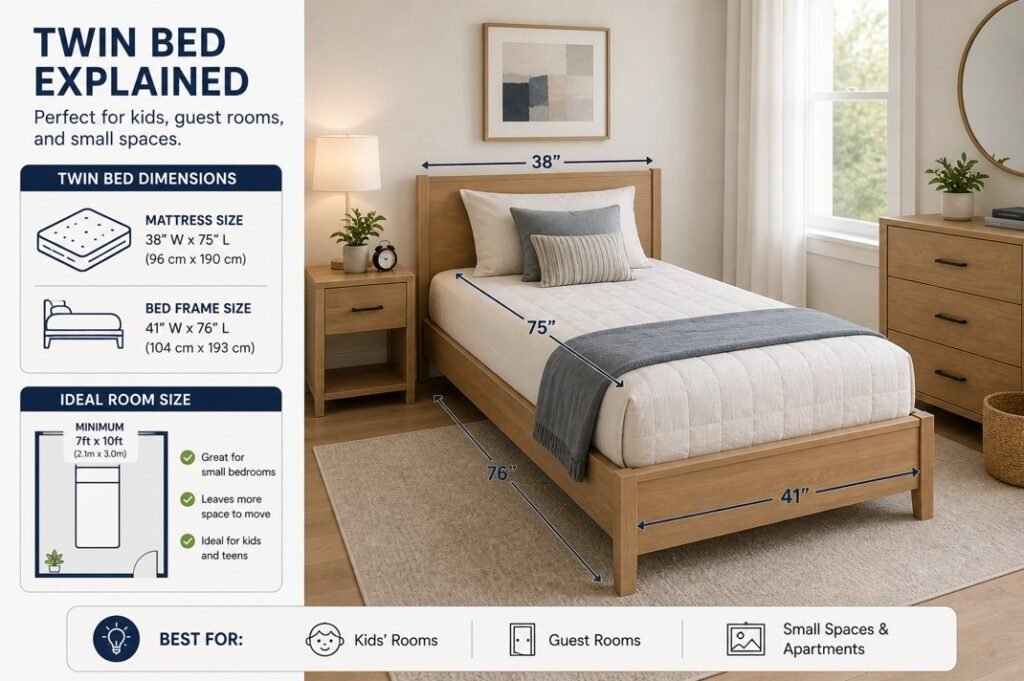 twin bed dimensions 38x75 with bedroom layout example