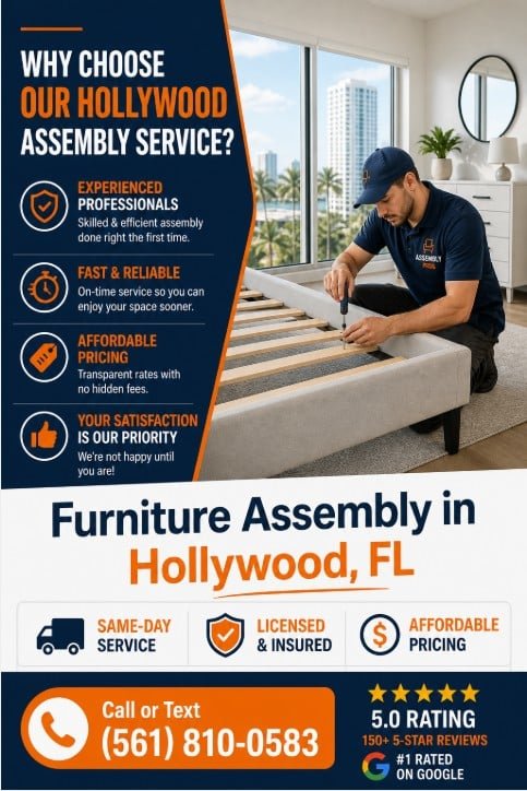 professional furniture assembly technician working in Hollywood FL apartment fast reliable service